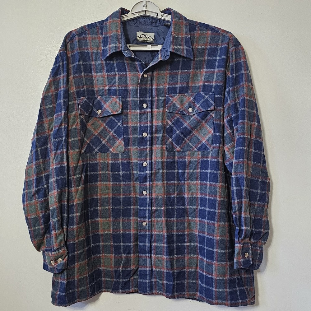 Back Packer Sportswear Flannel Shirt Men's XXL Green Blue‎ Red Plaid Button Up